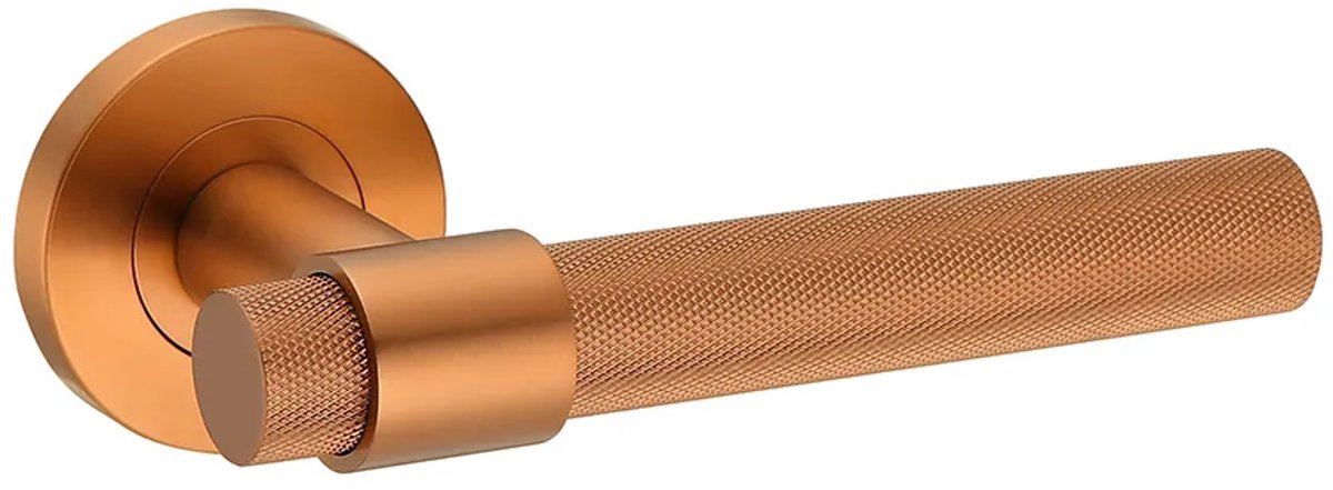 Deurkruk (2x) Ambra rond massief geribbelde diamant greep 20mm met een schroefrozet brons geborsteld PVD gecoat | Ronde deurklinken