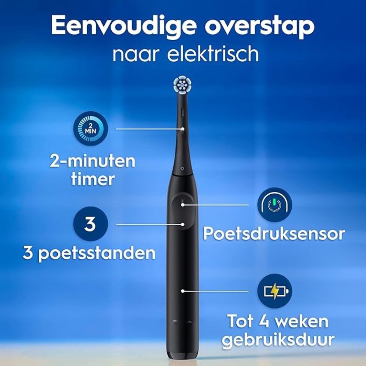 Thuys - Elektrische Tandenborstel - Ronde Borstelkop - 3 Poetsstanden - Druksensor - 2-Minuten Timer - Oplaadbaar - Zwart