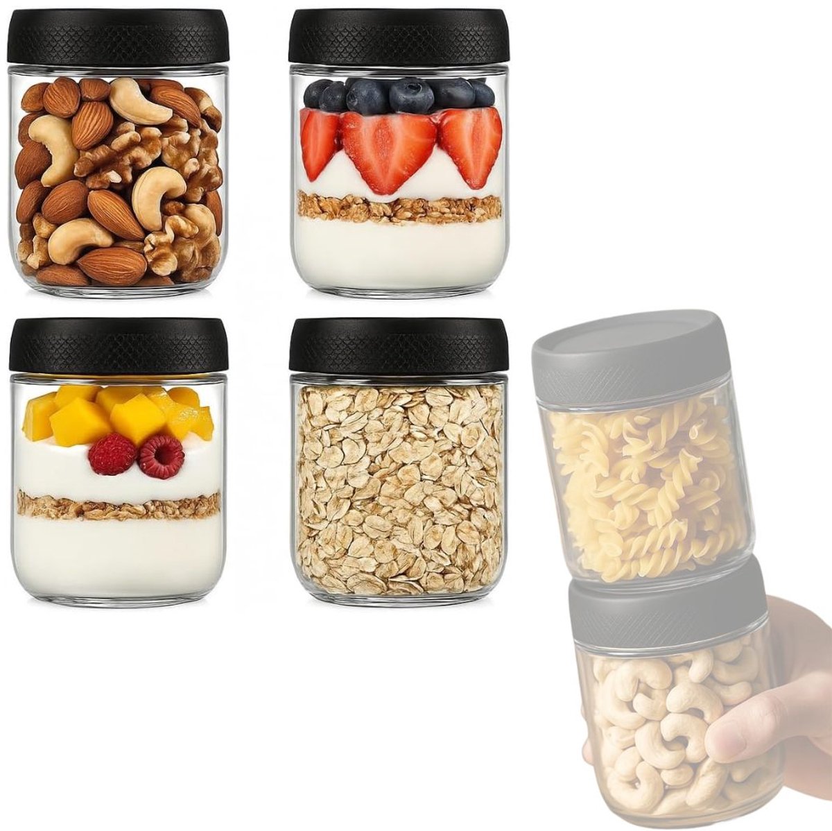 Zavio® Overnight Oats Potjes - Glazen Potjes met Deksel - Mason Jar