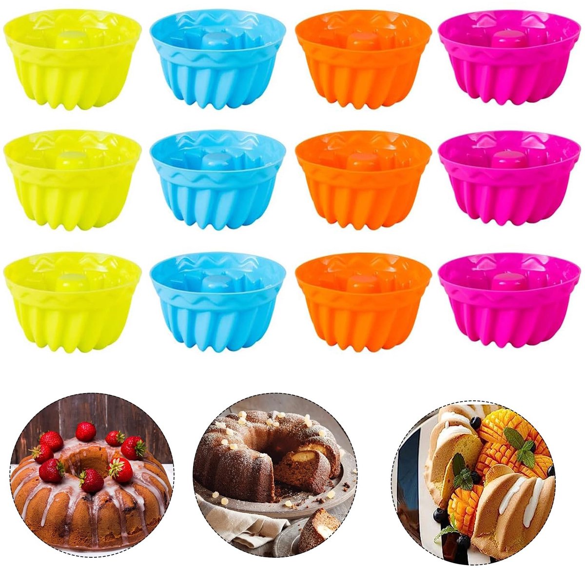 Solidchoice - Set van 12 Mini Siliconen Guglhupfvormen