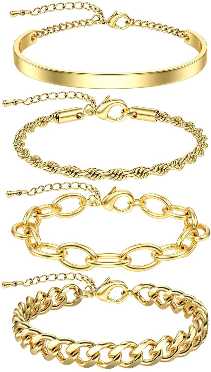 Solidchoice - Set van 4 Zilveren Damesarmbanden van Roestvrij Staal