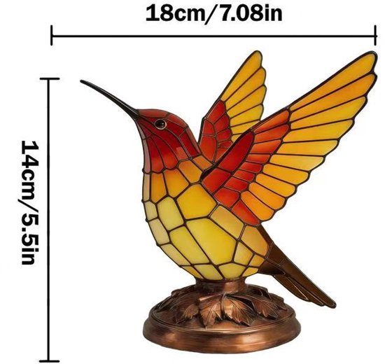 1 stuk - kolibri tafellamp - vogel nachtlampje - decoratieve tafellamp - LED-lampen van hars- voeding via USB - woonkamer decor, slaapkamer nachtlamp, woonaccessoire, cadeau - rood geel — afbeelding 2