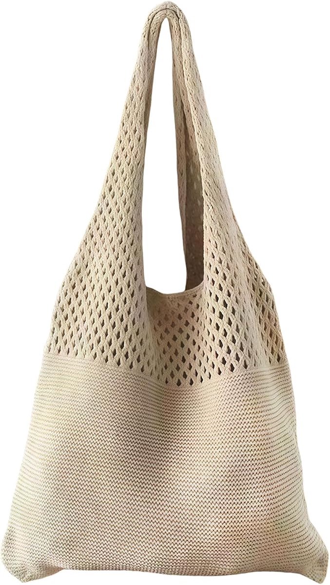 Strandtas voor dames, grote gehaakte strandtas met mesh-design, boho-gehaakte tas van katoen, zomerhandtas, tote bag voor vakantie, winkelen, vrije tijd