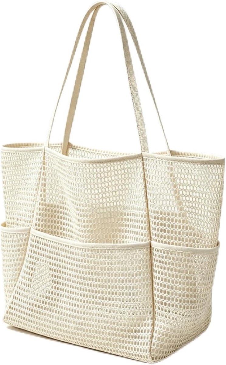 Grote strandtas van nylon net, opvouwbaar, ideaal voor strand, picknick en winkelen, geschikt voor gezinnen en dagelijkse pendelaars