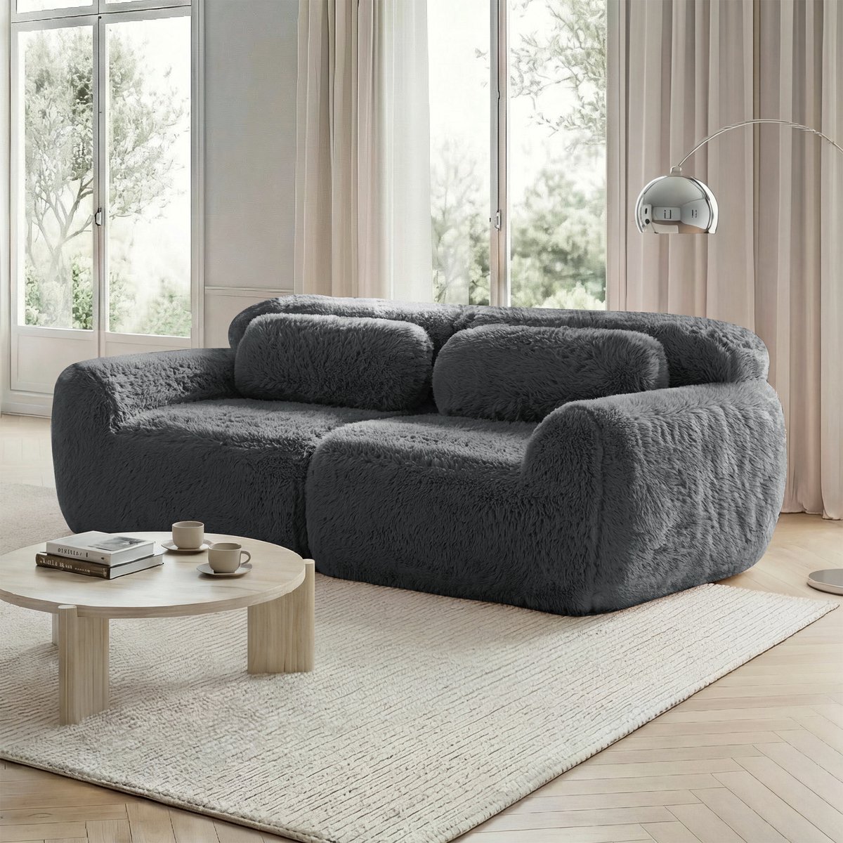 2-zits Plüschsofa: Design, Comfort en Functioneel voor Thuis - 204x104x73 cm, Grijs