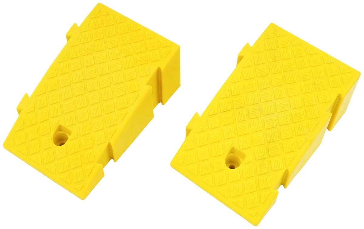 2 stuks draagbare kunststof stoeprandhelling – Voor rolstoelen, fietsen en motorfietsen bij drempels en stoepranden – Antislip oprijhelling met drainagegroeven voor extra grip en waterafvoer – Duurzaam kunststof materiaal – geel kleur