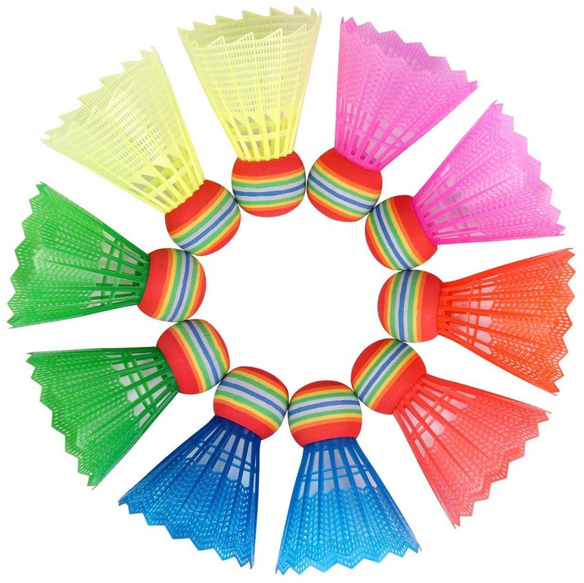Solidchoice - Set van 10 Kleurige Badmintonshuttles van Nylon