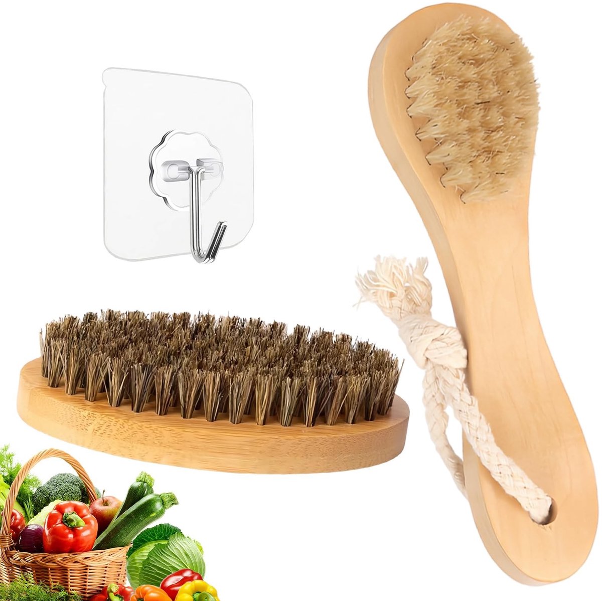 Solidchoice - Set van 2 Houten Groenteborstellen met Natuurlijke Haren
