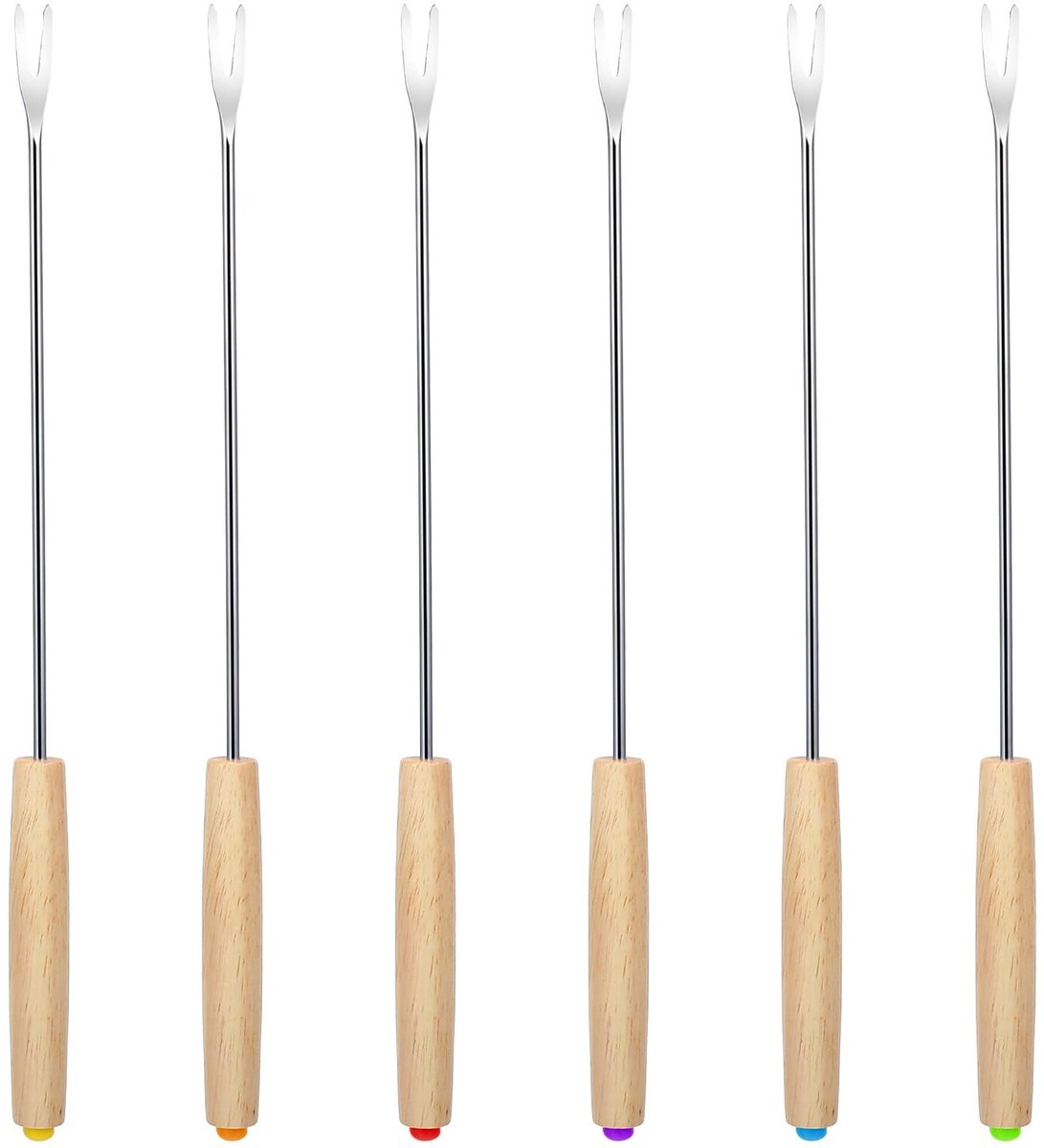 Solidchoice - Set van 6 RVS Fondue Vorken met Houten Handvat