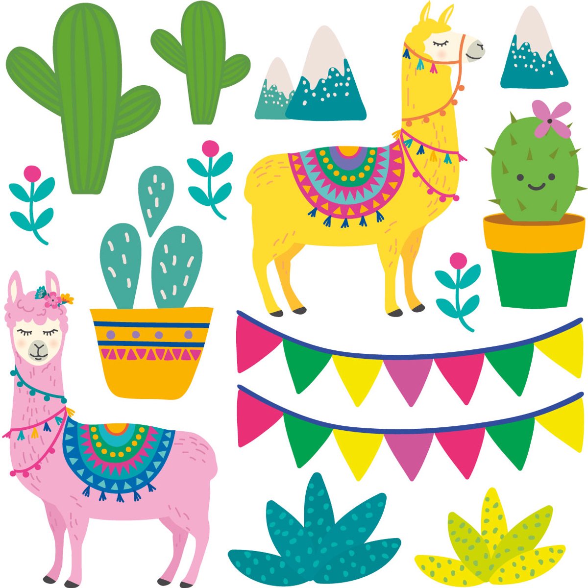 Ambiance Sticker Muurstickers - BERGLAMA'S - zelfklevende sticker met transparante achtergrond - 60x60cm Multi color