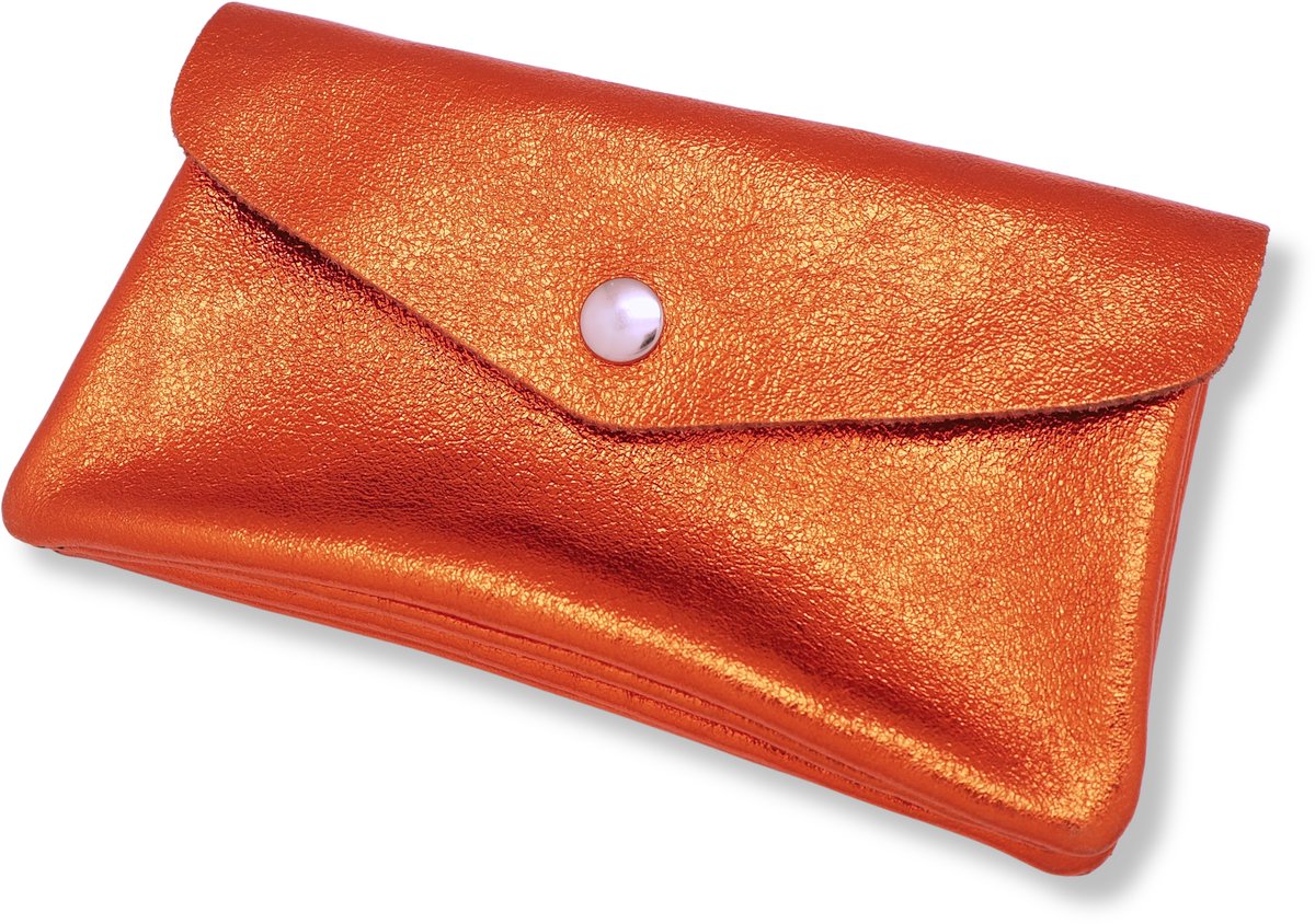Bijoutheek Portemonnee Leer Italiaans Groot Metallic Orange