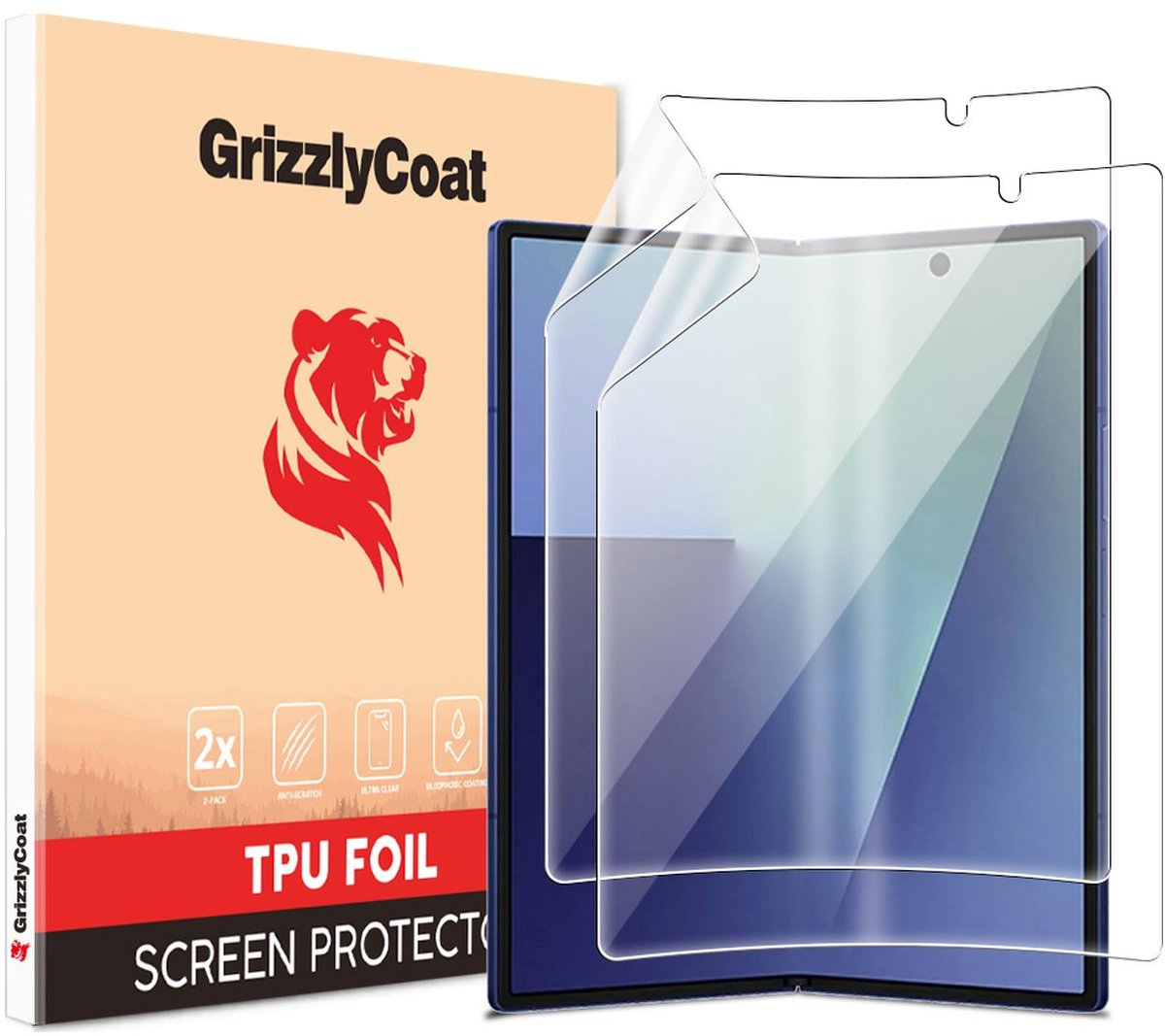 GrizzlyCoat Screenprotector geschikt voor Samsung Galaxy Z Fold 8 | GrizzlyCoat Screenprotector Folie - Case Friendly (2-Pack)