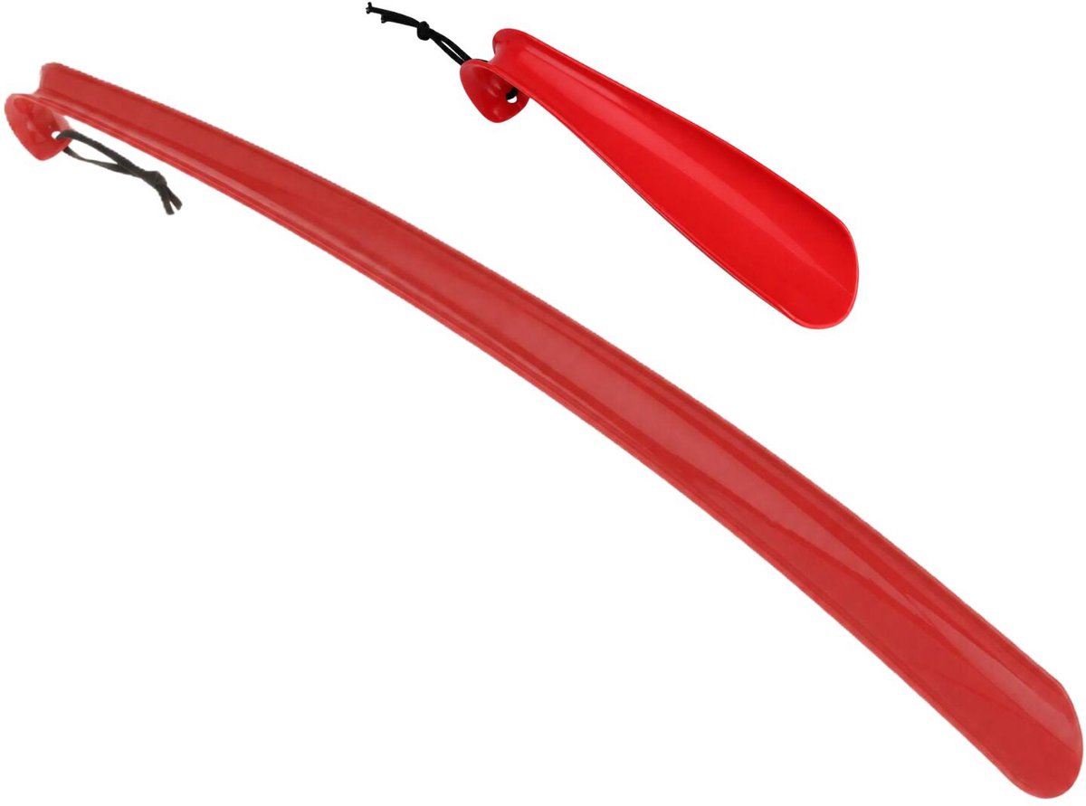 Shoe Solutions Schoenlepels set - 18 en 57 cm - kunststof - rood - met haak - schoenen instaphulp