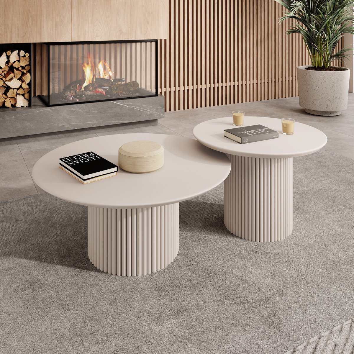 Meubella - Salontafel Mixx - Beige - Set van 2