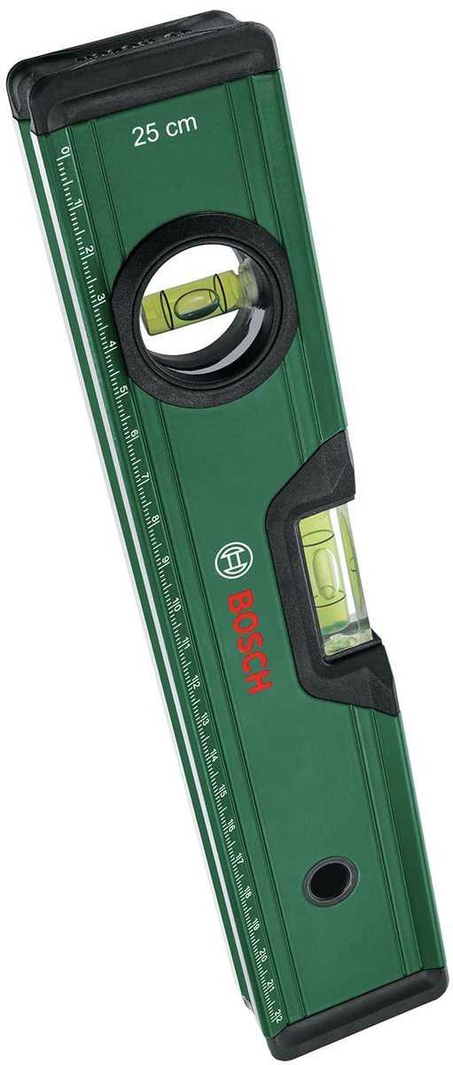 Spirit level 25 cm (with 2 fluorescent dragonflies for horizontal and vertical reading; metric scale; very precise; aluminium housing; soft grip