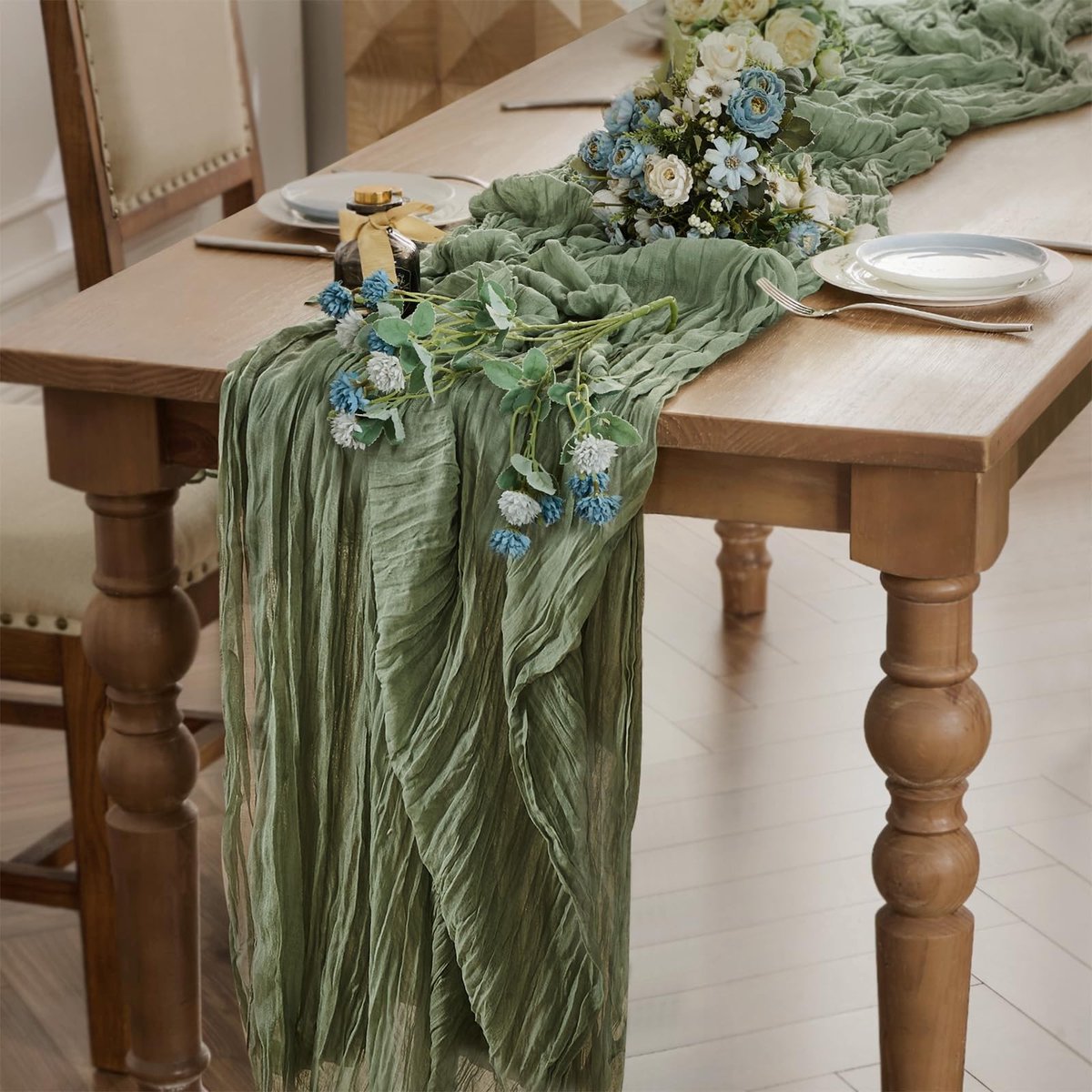 Solidchoice - Lange Bohemian Tafelrunner Chiffon - Groen 90x300 cm voor Feestdecoratie