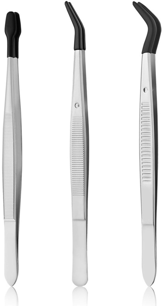 Solidchoice - Set van 3 RVS Pincetten met Rubber Tips voor Precisiewerk