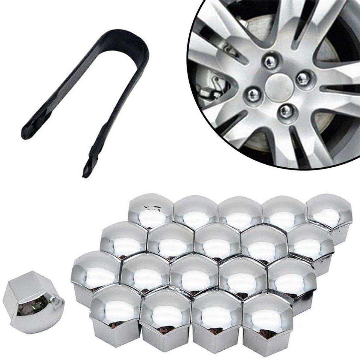 Solidchoice - Set van 20 Universele Wielmoerkappen met Verwijdertool