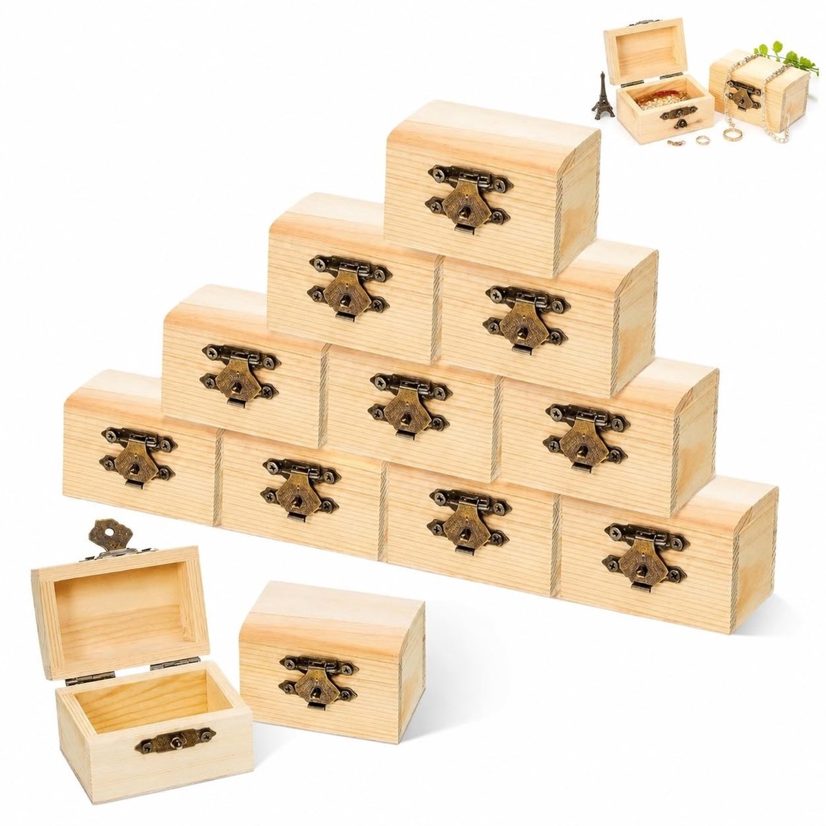 Solidchoice - Set van 10 Mini Houten Dozen voor Creatieve Projecten