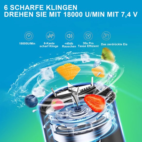 OKWISH Blender Draagbaar - 89 x 89 x 270 Mm - Oplaadbaar - Lekvrije Deksel - Voor Onderweg - Voedselveilig PCTG - Zwart van OKWISH — afbeelding 4