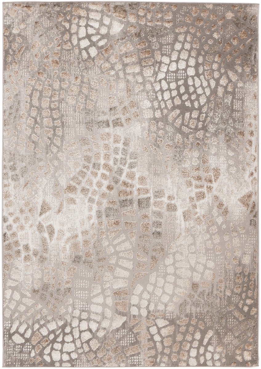Padiro laagpolig vloerkleed 80 x 150 cm - zilver / beige - vintage patroon - geschikt voor vloerverwarming - van polyester