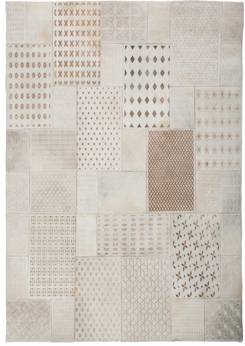 Padiro laagpolig vloerkleed 120 x 170 cm - wit - vintage patchwork design - geometrisch patroon - handgemaakt - van leer