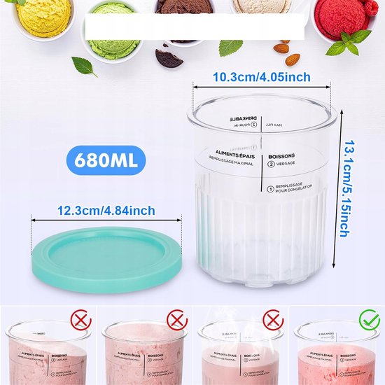 IJscontainers - Ijsbekers met Deksel - 4 Stuks - 680 ml - Ice Cream Containers - Compatibel met Ninja Creami NC500/NC501 - Luchtdicht & Lekbestendige - met Lepels - BPA Vrij - Vaatwasmachine — afbeelding 5