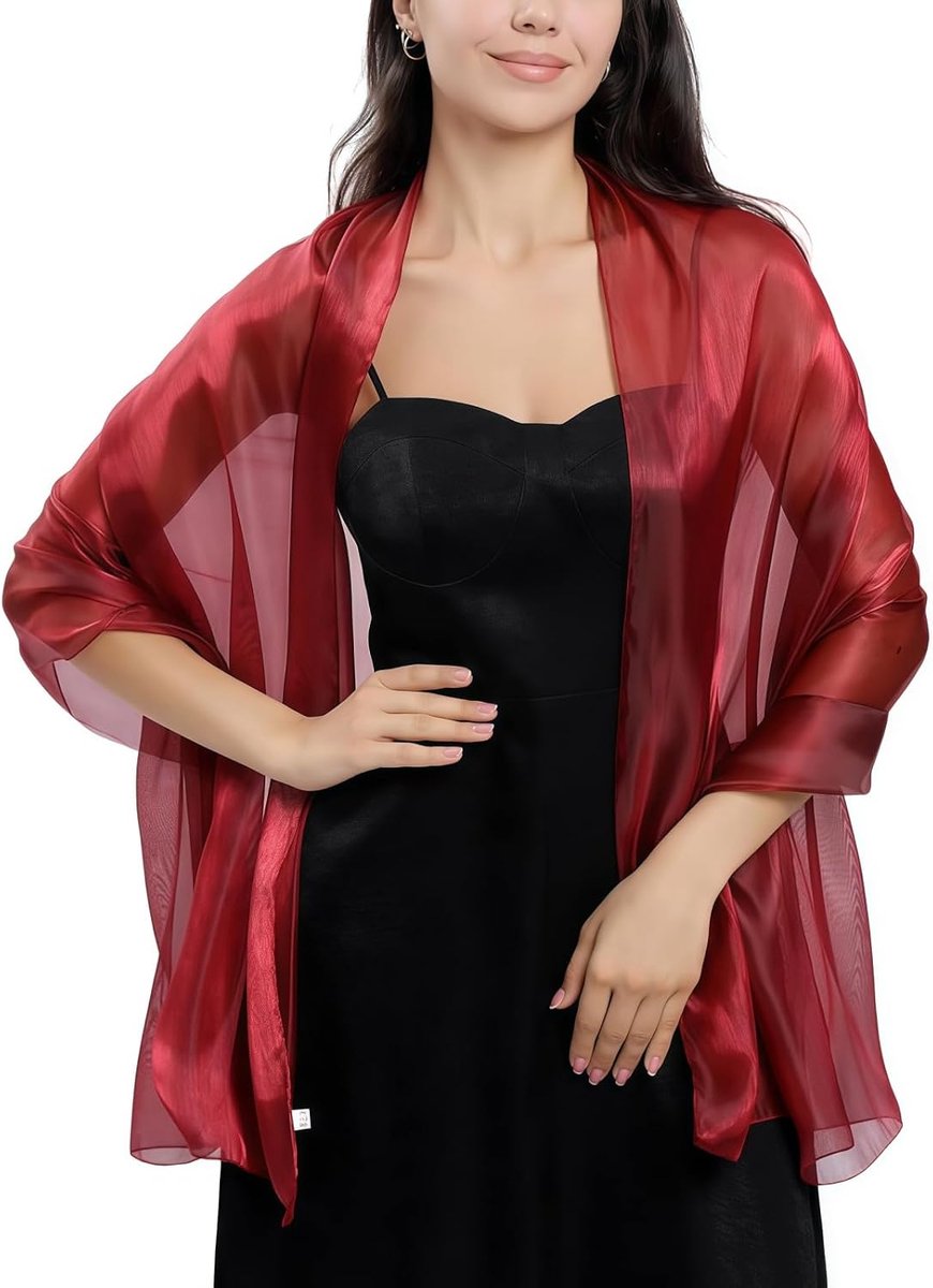 MANJIAMEI Sheer Sjaal van zijdeachtig organza voor dames, transparant, met reflecties, luxe, lange sjaal, 170 x 70 cm - ShopVlot