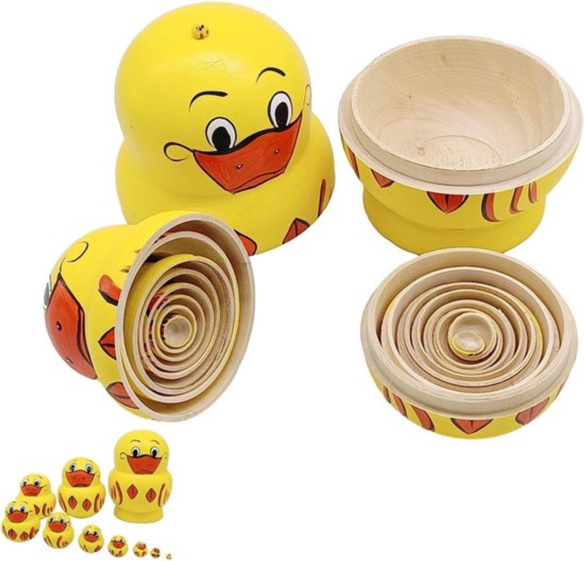 Houten Russische Matryoshka Poppen Set, Gele Eend Nesting Dolls voor Kinderen en Volwassenen, Decoratieve Speelgoed Ornamenten en Educatief Speelgoed
