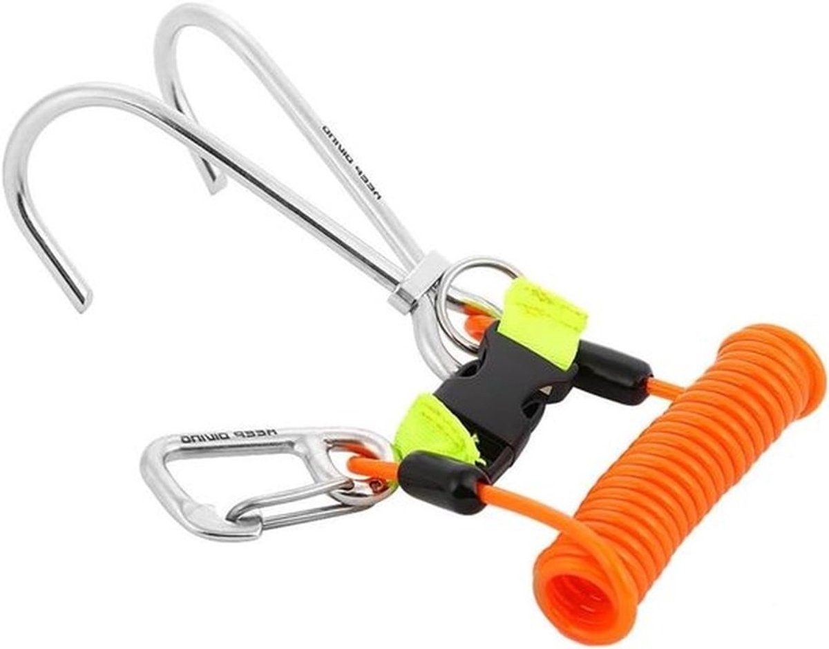 Reef Hook voor duiken, Dubbele RVS Haak met D-Ring, Perfect voor Scuba- en Driftduiken Accessoires in Oranje