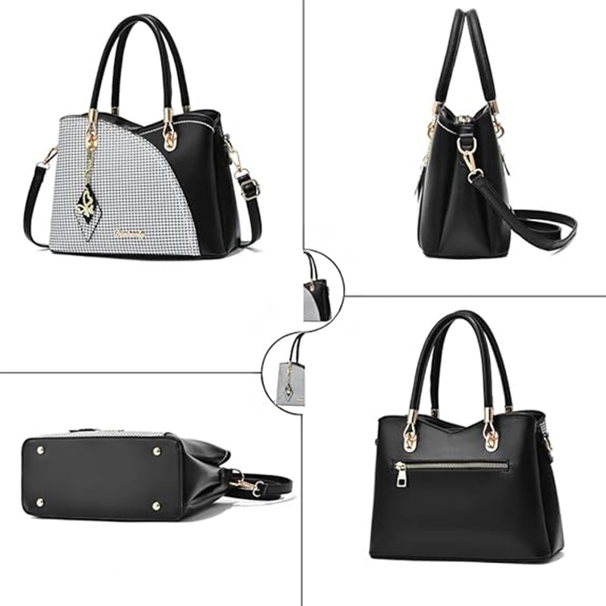 COVREO Dames handtas 37x28x12 cm zwart geruit PU, afneembare schouderriem