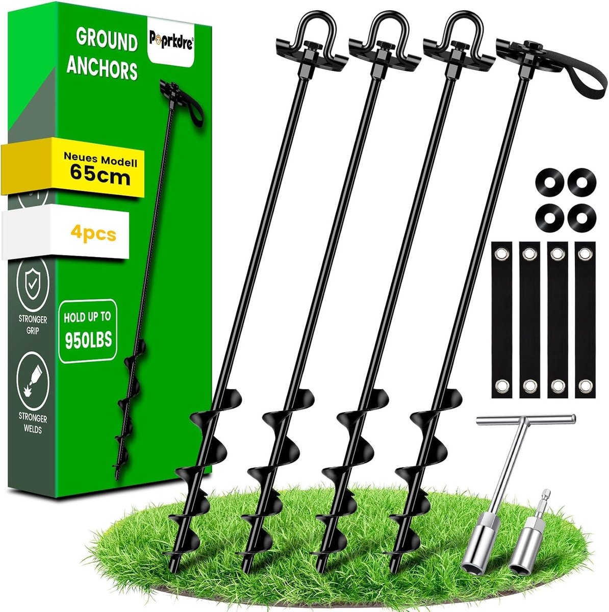 Grondankers voor zware belasting - Zwart - 60 cm - Spiraal-grondanker met Verborgen Oogje - Voor Tuin en Schuur