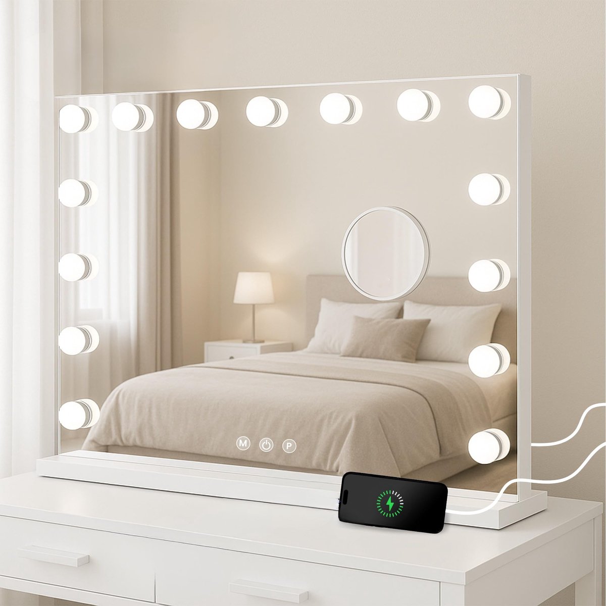 Solidchoice - Hollywood Make-up Spiegel met Verlichting - Dimbare LED, 3 Lichtmodi en Bluetooth