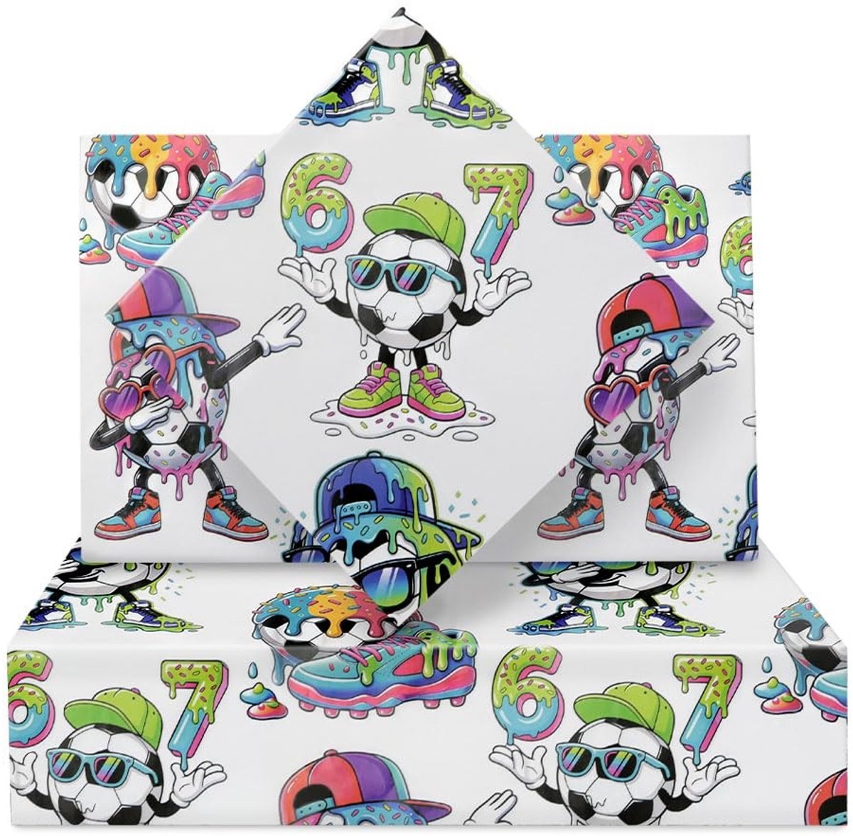 Solidchoice - 67 Football Inpakpapier, Kleurrijke Graffiti Voetbal Cadeaupapier Set van 4 Vellen 50x70cm voor Verjaardagsfeestjes