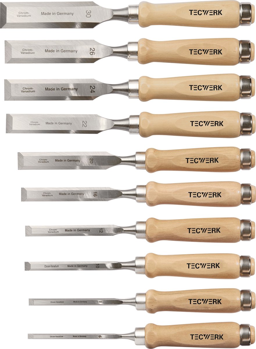 Steekbeitelset 6,8,10,12,16,20,22,24,26,30mm witbeukenheft Ulmer vorm krt. TW