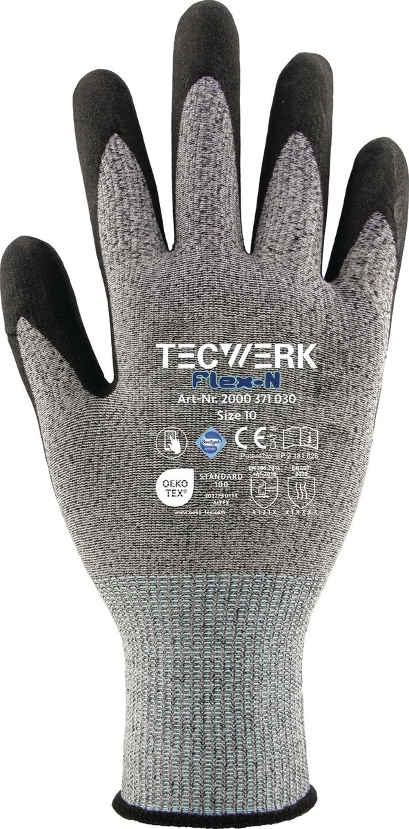 Handschoenen FlexN mt.11 grijs/zwart EN 388 PBM II TECWERK