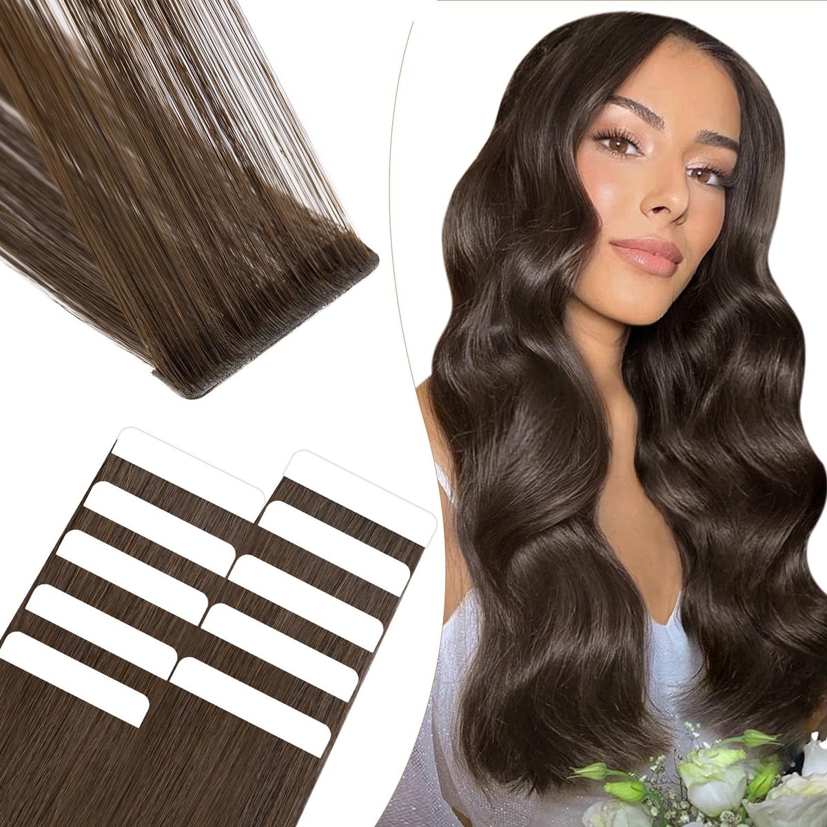Solidchoice - Tape Extension Voor Echt Haar #2 Donkerbruin - 10 Stuks Invisiable Glue Haarextensions 30cm