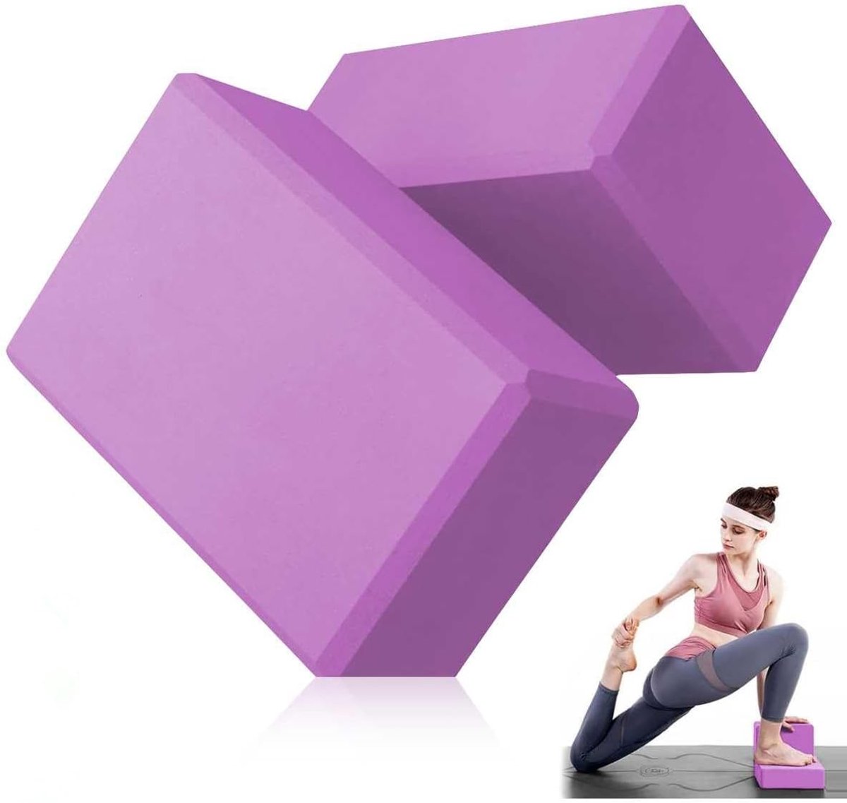 Yogablok - 23 cm x 15 cm x 8 cm - Zacht, antislip oppervlak - Hoogwaardig schuimrubber - Geschikt voor pilates, fitness, stretching, vormgeven en yoga - Paars