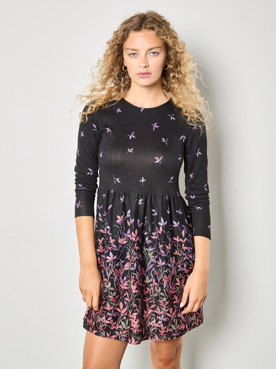 Mini-jurk van zacht gebreid stof met bloemenprint
