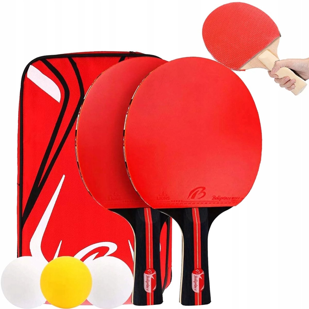 Pingpongtafeltennisset: 2 Batjes, 3 Ballen & Tas