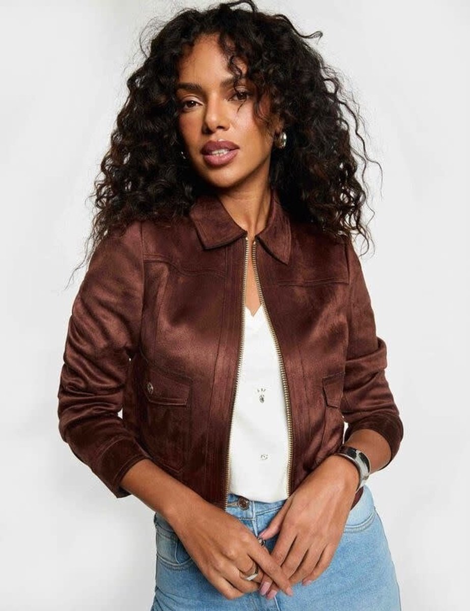 Morgan - Kort suède jasje 252-Gliva Dark Brown - Maat : 44