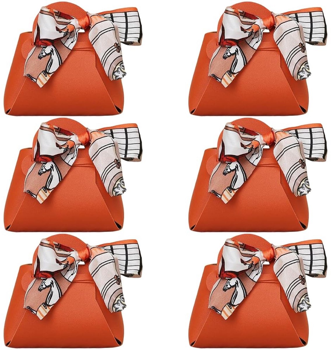 Solidchoice - Set van 6 Herbruikbare Geschenkzakjes van PU-leer met Strikhandvat