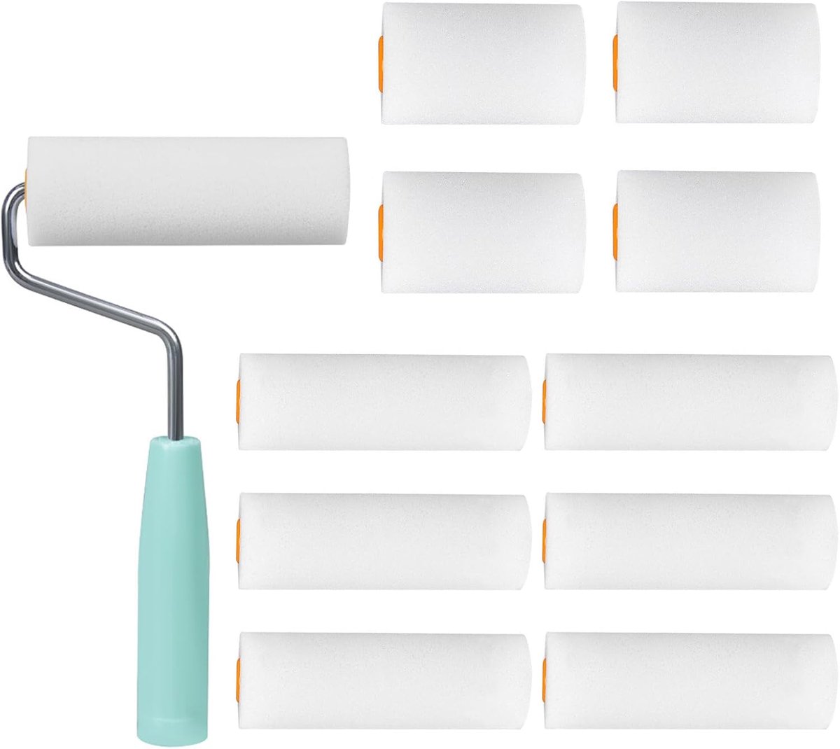 11-delige verfrollerset, klein, 6 x 10 cm en 4 x 5 cm schuimroller met handvat, lakrollerset voor lak en muurverf - ShopVlot