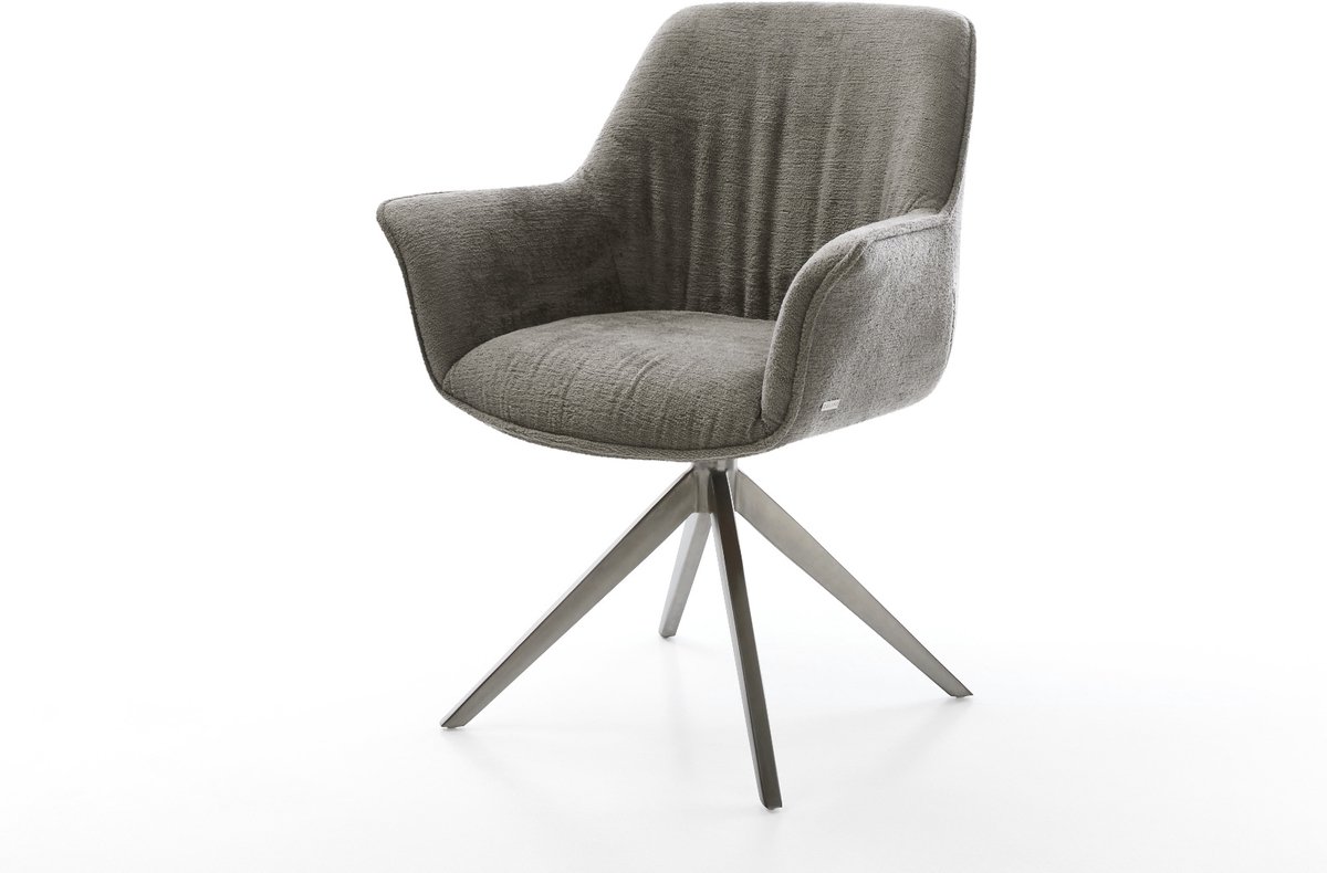Eetkamerstoel Keila-Flex met armleuning kruisframe breed grafiet bouclé zacht mud 360° draaibaar rocker-functie