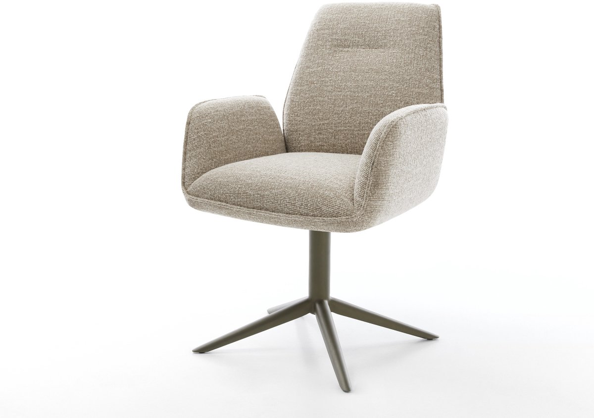 Eetkamerstoel Zoa-Flex kruispoot afwerking met titanium geweven stof beige 360° draaibaar rocker-functie pocketveer kern