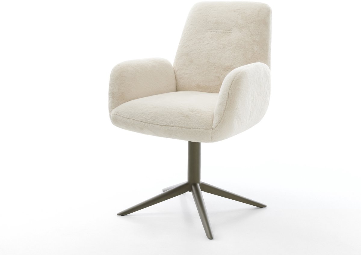 Eetkamerstoel Zoa-Flex kruispoot afwerking met titanium pluchen crème-wit 360° draaibaar rocker-functie pocketveer kern