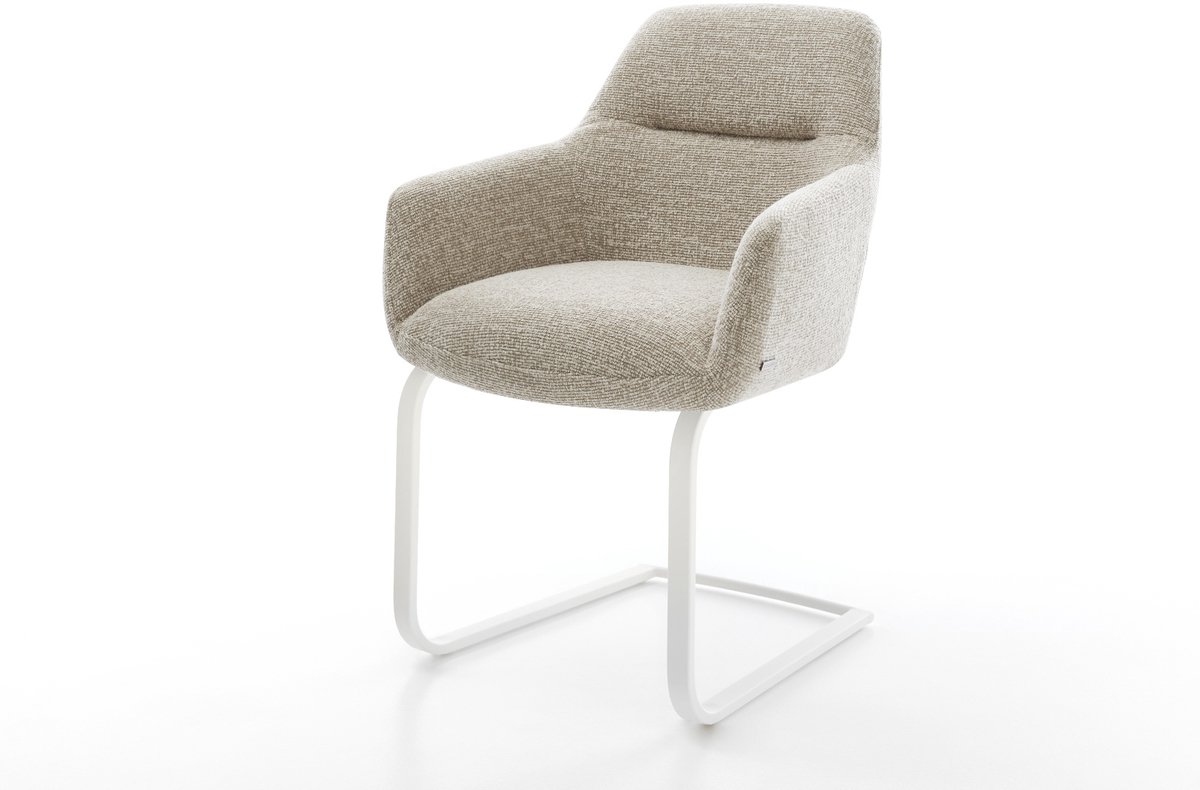 Sledestoel Pejo-Flex sledemodel vlak wit geweven stof beige pocketveer kern