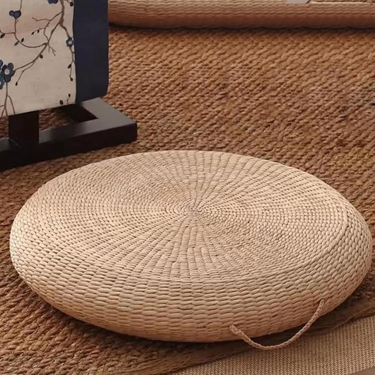 Tatami Vloerkussen met Handvat Stro Vloerkussen Meditatiemat Rotan Kussen Zitting, Ademend Vloerkussen voor Zen Kussen - ShopVlot