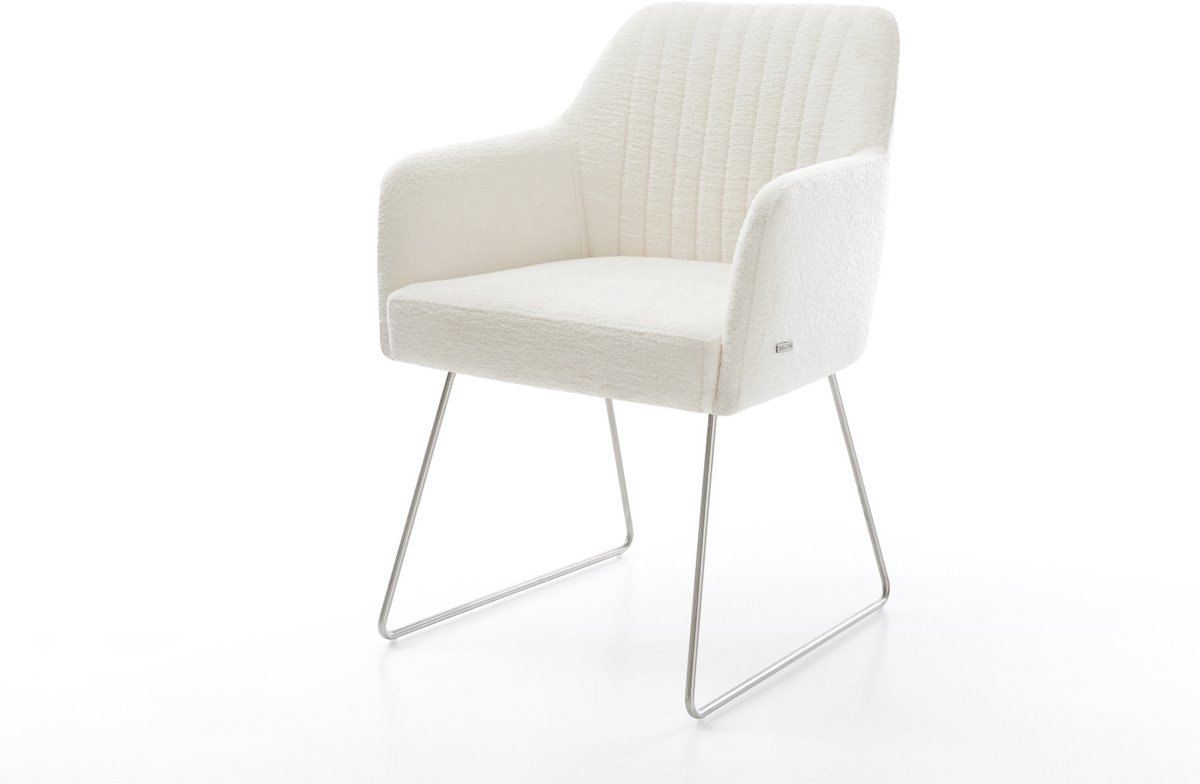 Gestoffeerde-stoel Greg-Flex slipframe roestvrij staal bouclé zacht beige pocketveer kern