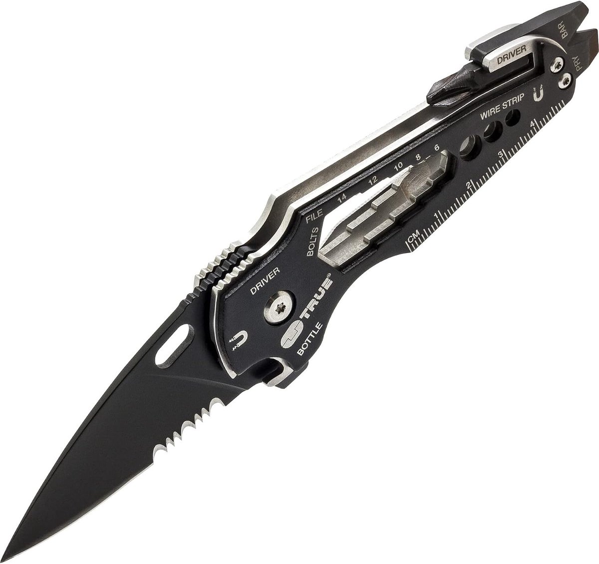 True Smartknife+ multi-tool made of black oxidized, high-quality stainless steel, holds medium Phillips screwdriver - ShopVlot